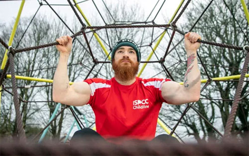 Michael Casey pulls himself up to raise support for Childline